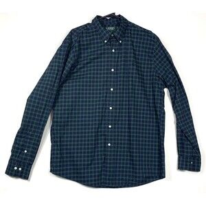 Lauren Ralph Lauren Shirt Mens 17.5 Blue Green Plaid Dress Button Down